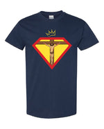 Faith, Royalty & Christian shirts for women — 'Queen' Edition T-Shirt in navy with Christ crucifix and crown, combining faith and strength in design.