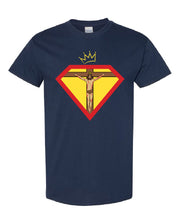 Faith, Royalty & Christian shirts for women — 'Queen' Edition T-Shirt in navy with Christ crucifix and crown, combining faith and strength in design.