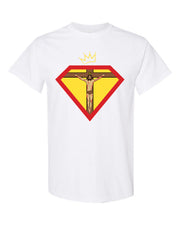 Faith, Royalty & Christian shirts for women — 'Queen' Edition T-Shirt in white with front Christ crucifix and crown emblem, ideal for faith-based fashion.
